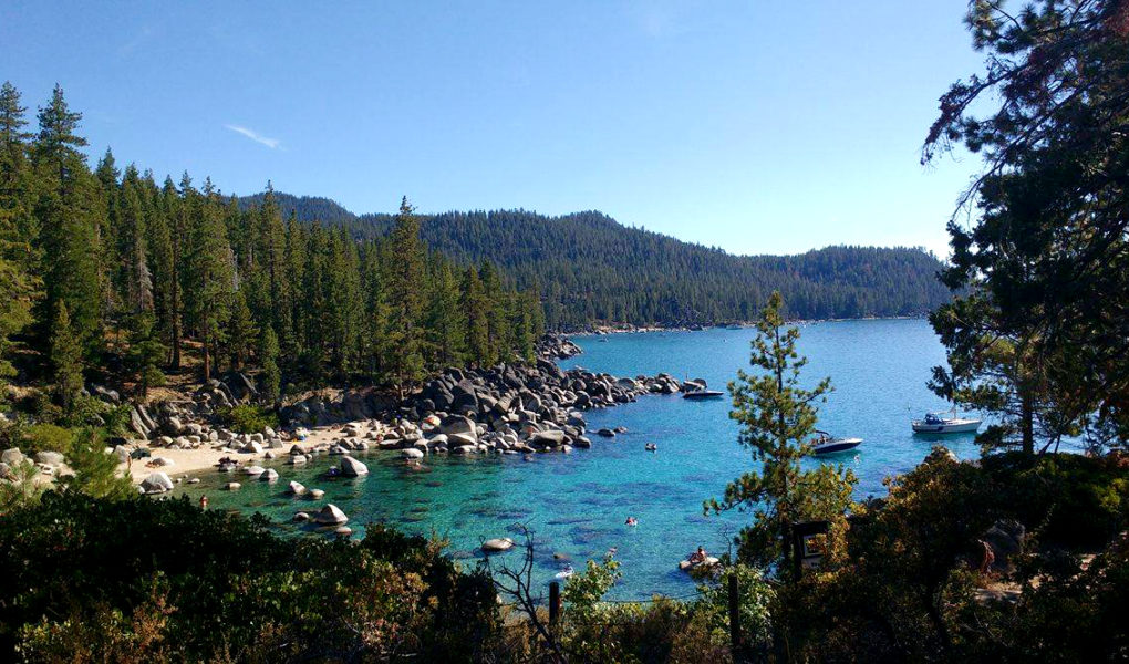Beautiful blue waters of East Lake Tahoe, for Ellen Blazer's travel blog To Travel and Bloom