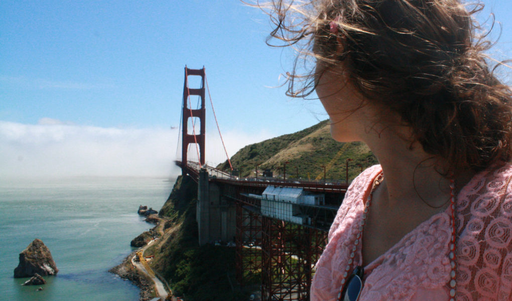 Me at the Golden Gate Bridge in San Francisco, California, for Ellen Blazer's travel blog To Travel and Bloom