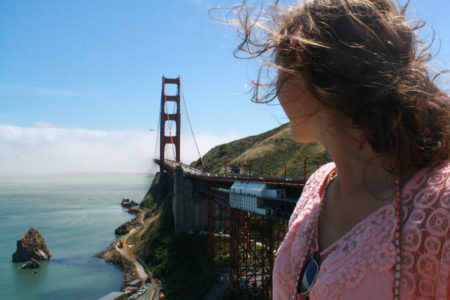 Me at the Golden Gate Bridge in San Francisco, California, for Ellen Blazer's travel blog To Travel and Bloom
