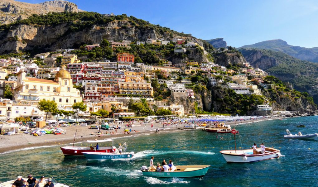 View of the Amalfi Coast by boat, for Ellen Blazer's travel blog To Travel and Bloom